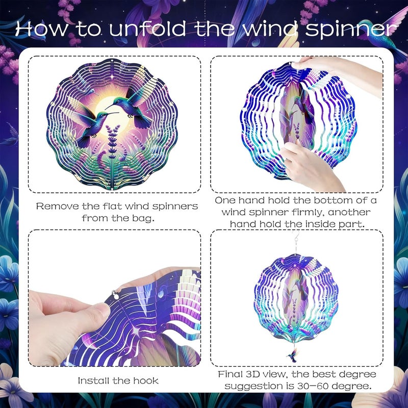 INCOK Wind Spinners Outdoor Hummingbird - Hanging Wind Chime for Garden Decor, 12-Inch Stainless Steel Wind-Spinner with Tail Spinner, Wind-Sculptures for Indoor Patio Lawn Yard, Christmas Ornament Gift - Image 5